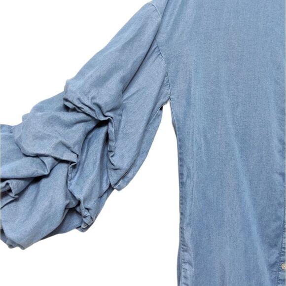 ZARA WOMAN Lyocell Chambray Ruffle Sleeve Top XS - Picture 4 of 8